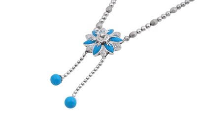 Lot 17 - AN 18CT WHITE GOLD TURQUOISE AND DIAMOND NECKLACE