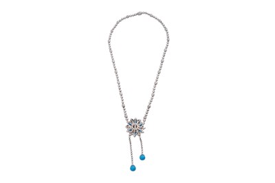 Lot 17 - AN 18CT WHITE GOLD TURQUOISE AND DIAMOND NECKLACE