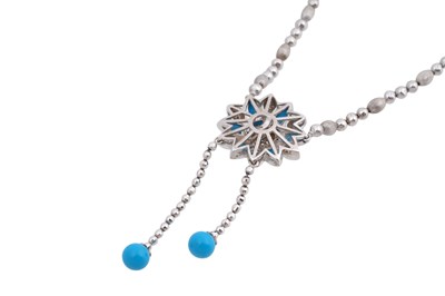 Lot 17 - AN 18CT WHITE GOLD TURQUOISE AND DIAMOND NECKLACE