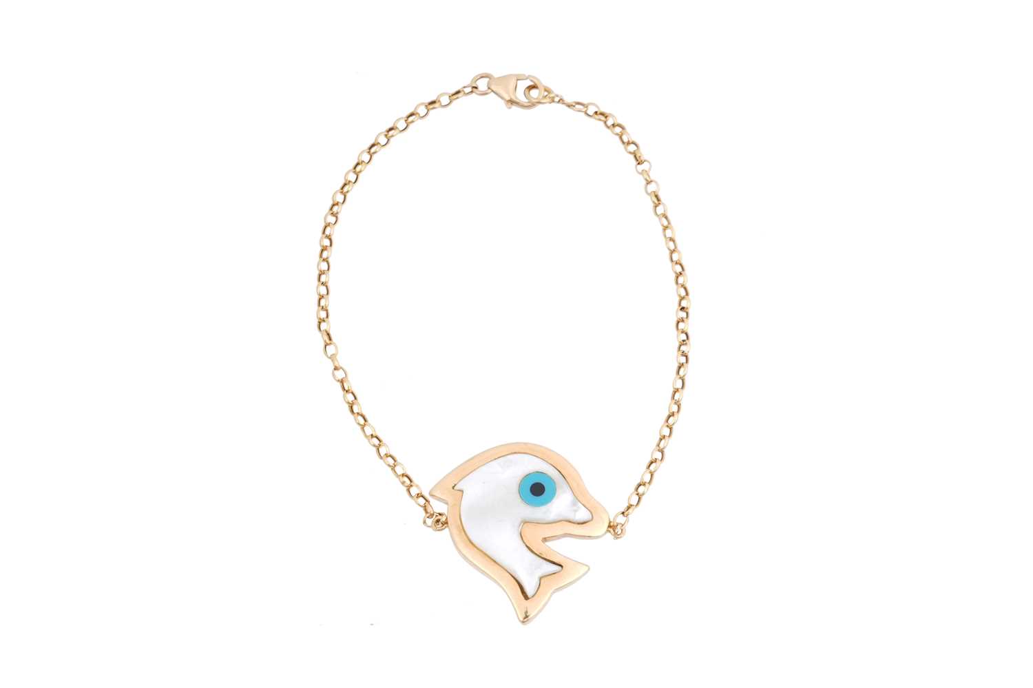 Lot 38 - AN 18CT GOLD MOTHER OF PEARL DOLPHIN BRACELET