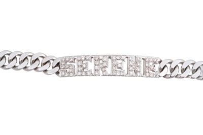 Lot 34 - AN 18CT WHITE GOLD 'SERENE' IDENTITY BRACELET WITH DIAMONDS