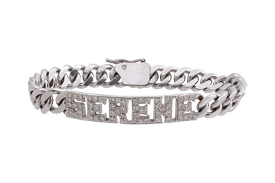 Lot 34 - AN 18CT WHITE GOLD 'SERENE' IDENTITY BRACELET WITH DIAMONDS