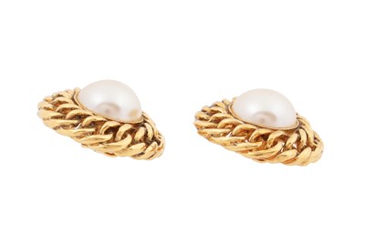 Lot 73 - A PAIR OF BOXED CHANEL VINTAGE FAUX PEARL AND GOLD-TONE CLIP EARRINGS