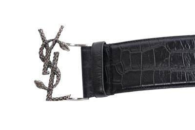 Lot 165 - A SAINT LAURENT BLACK LEATHER 'CASSANDRE' MONOGRAM BELT