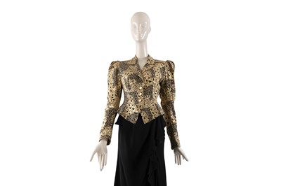 Lot 83 - AN ALESSANDRA RICH GOLD SILK LEOPARD JACQUARD JACKET