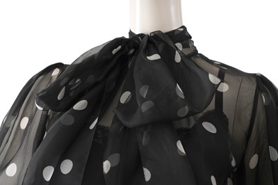 Lot 96 - A DOLCE & GABBANA BLACK POLKA DOT SILK CHIFFON DRESS