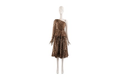 Lot 97 - A DOLCE & GABBANA LEOPARD PRINT SILK ONE-SHOULDER DRESS