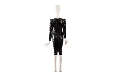Lot 95 - AN ALEX PERRY BLACK SEQUIN EMBELLISHED EVENING DRESS