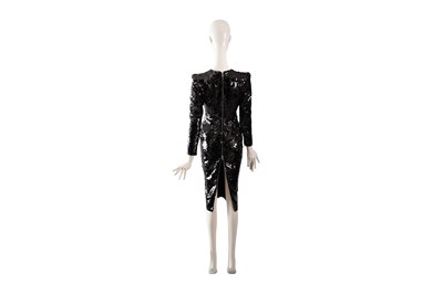 Lot 95 - AN ALEX PERRY BLACK SEQUIN EMBELLISHED EVENING DRESS
