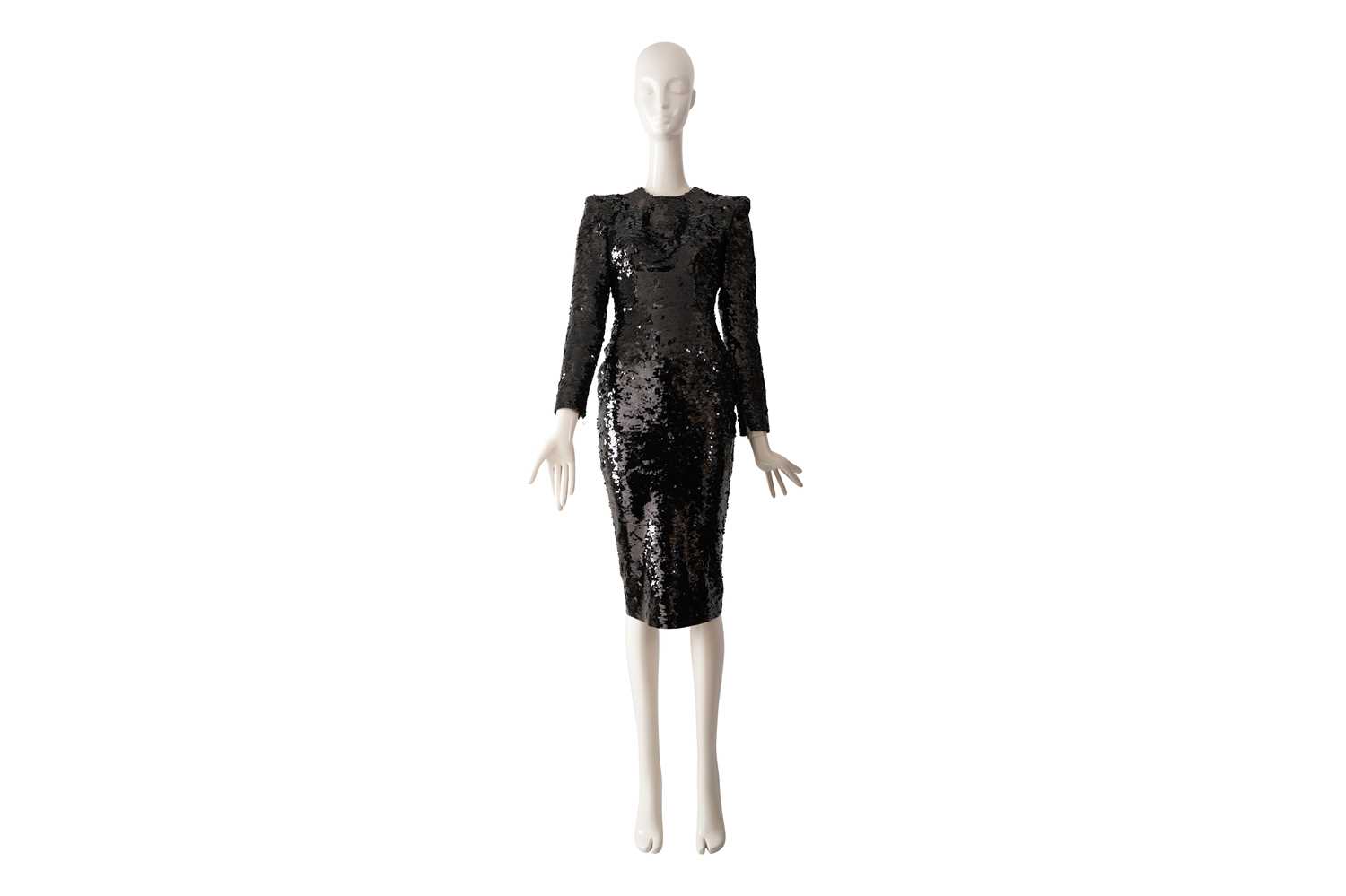 Lot 95 - AN ALEX PERRY BLACK SEQUIN EMBELLISHED EVENING DRESS