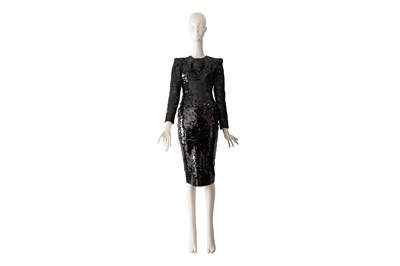 Lot 95 - AN ALEX PERRY BLACK SEQUIN EMBELLISHED EVENING DRESS