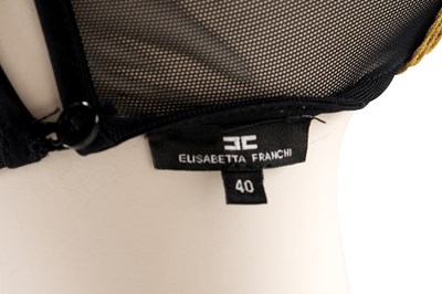 Lot 82 - AN ELISABETTA FRANCHI BLACK WITH GOLD FRINGE EMBELLISHED SHEER BODYSUIT
