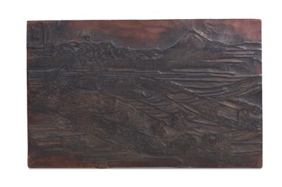 Lot 34 - A CARVED JAPANESE WOODBLOCK AND TWO PRINTS