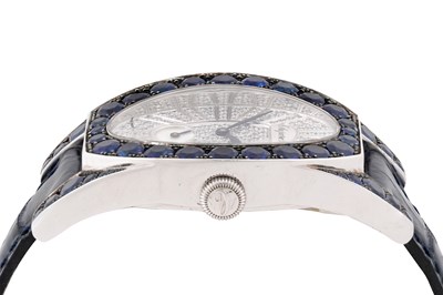 Lot 10 - A CHOPARD 'CLASSIQUE FEMME' 18CT WHITE GOLD SAPPHIRE AND DIAMOND LADIES WRISTWATCH