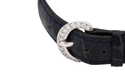 Lot 10 - A CHOPARD 'CLASSIQUE FEMME' 18CT WHITE GOLD SAPPHIRE AND DIAMOND LADIES WRISTWATCH