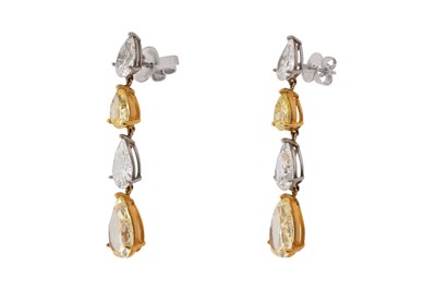 Lot 50 - A PAIR OF YELLOW DIAMOND AND DIAMOND DROP EARRINGS