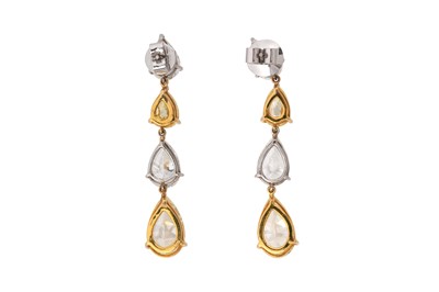 Lot 50 - A PAIR OF YELLOW DIAMOND AND DIAMOND DROP EARRINGS