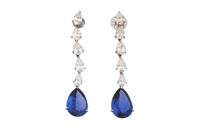 Lot 51 - A PAIR OF SAPPHIRE AND DIAMOND DROP EARRINGS