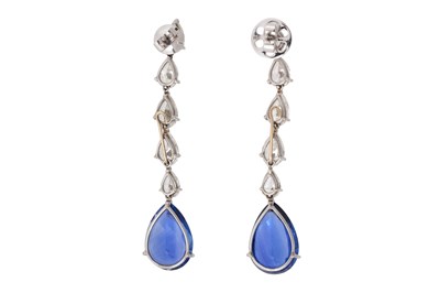 Lot 51 - A PAIR OF SAPPHIRE AND DIAMOND DROP EARRINGS