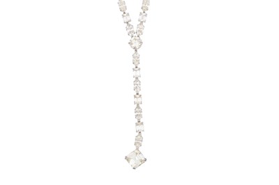 Lot 16 - AN 18CT WHITE GOLD AND DIAMOND LARIAT NECKLACE WITH DROP PENDANT