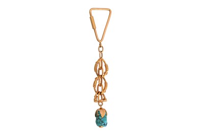 Lot 58 - AN 18CT GOLD AND TURQUOISE KEYRING
