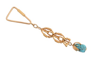 Lot 58 - AN 18CT GOLD AND TURQUOISE KEYRING