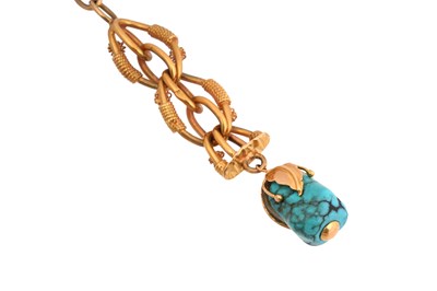 Lot 58 - AN 18CT GOLD AND TURQUOISE KEYRING