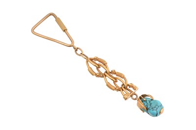 Lot 58 - AN 18CT GOLD AND TURQUOISE KEYRING