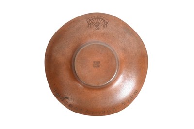 Lot 457 - A SET OF FIVE SILVER-DECORATED BRONZE 'SAKURA' SAUCERS, CHATAKU BY ISHIKAWA KATUSNOBU (1869 —)