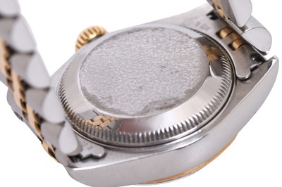 Lot 69 - A LADIES ROLEX 18K YELLOW GOLD AND STAINLESS STEEL AUTOMATIC BRACELET WATCH.