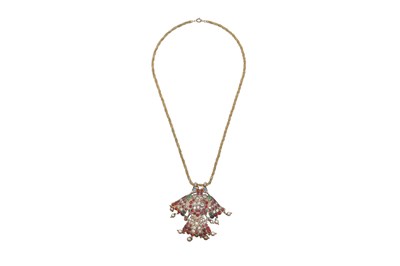 Lot 54 - A HIGH-TIN WHITE METAL ENCRUSTED PENDANT WITH DOUBLE-HEADED EAGLE