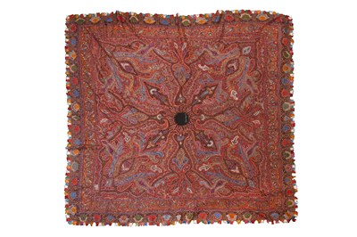 Lot 63 - A LARGE EMBROIDERED KASHMIRI SHAWL