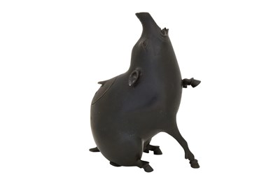 Lot 93 - A BRONZE 'WILD HOG' INCENSE BURNER AND COVER