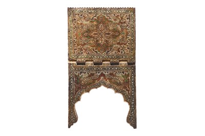 Lot 57 - A LARGE KASHMIRI GILT, POLYCHROME-PAINTED AND LACQUERED PAPIER-MÂCHÉ QUR'AN HOLDER