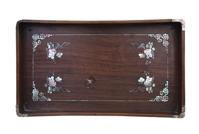 Lot 49 - A WOOD MOTHER-OF-PEARL INLAID OPIUM TRAY
