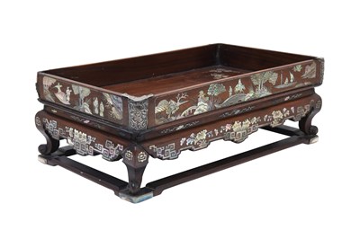 Lot 49 - A WOOD MOTHER-OF-PEARL INLAID OPIUM TRAY