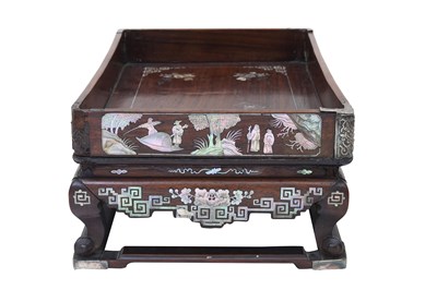 Lot 49 - A WOOD MOTHER-OF-PEARL INLAID OPIUM TRAY