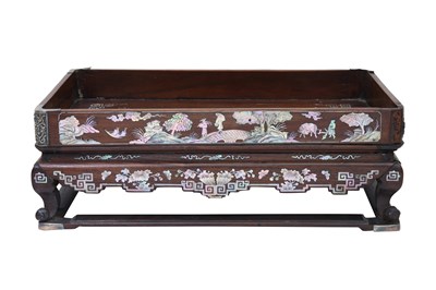 Lot 49 - A WOOD MOTHER-OF-PEARL INLAID OPIUM TRAY
