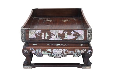 Lot 49 - A WOOD MOTHER-OF-PEARL INLAID OPIUM TRAY