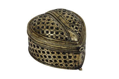 Lot 13 - AN INCISED OPENWORK BRASS LIDDED BOX