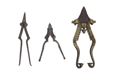 Lot 36 - THREE INDIAN NUTCRACKERS WITH TRIANGULAR STEEL BLADES