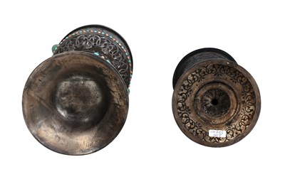 Lot 47 - TWO RITUAL BUDDHIST SILVER LAMPS