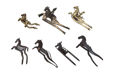 Lot 33 - SEVEN HORSE-SHAPED BRASS AND STEEL BETEL NUTCRACKERS