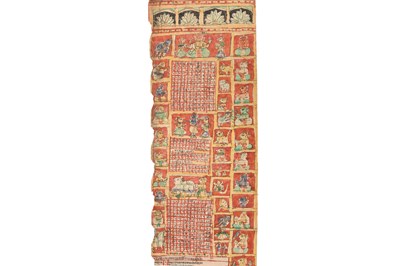 Lot 74 - AN INDIAN ALMANAC SCROLL WITH NUMERICAL CHARTS, AUSPICIOUS BLESSINGS, AND DEITIES