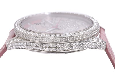 Lot 81 - A LADIES JACOB & CO DIAMONDS AND STAINLESS STEEL QUARTZ WRISTWATCH.