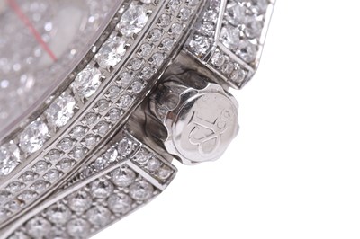 Lot 81 - A LADIES JACOB & CO DIAMONDS AND STAINLESS STEEL QUARTZ WRISTWATCH.
