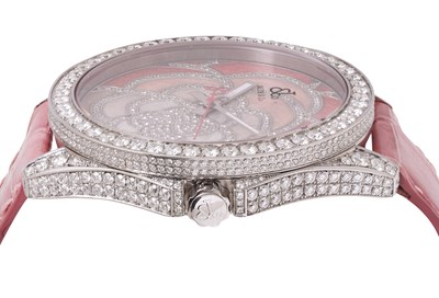 Lot 81 - A LADIES JACOB & CO DIAMONDS AND STAINLESS STEEL QUARTZ WRISTWATCH.