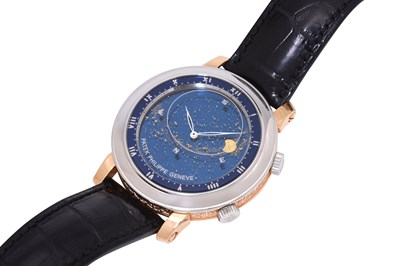 Lot 67 - A LIMITED EDITION MEN'S PATEK PHILIPPE PLATINUM AND 18K ROSE GOLD AUTOMATIC WRISTWATCH.