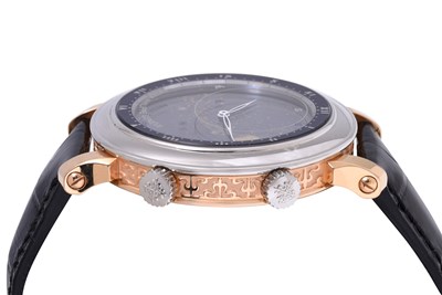 Lot 67 - A LIMITED EDITION MEN'S PATEK PHILIPPE PLATINUM AND 18K ROSE GOLD AUTOMATIC WRISTWATCH.