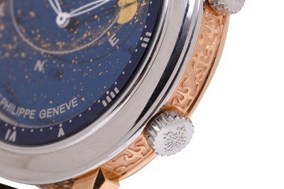Lot 67 - A LIMITED EDITION MEN'S PATEK PHILIPPE PLATINUM AND 18K ROSE GOLD AUTOMATIC WRISTWATCH.